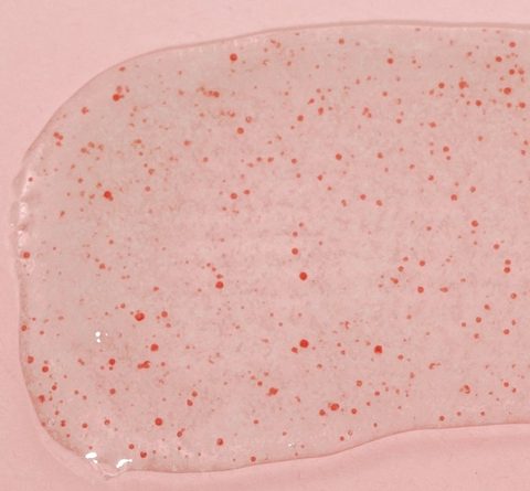 Close-up of the clear gel with soft pink and white beads